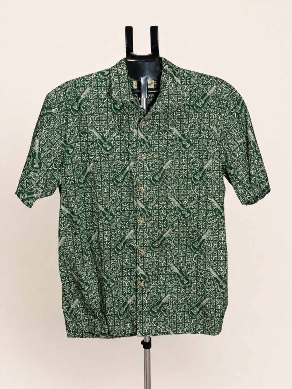 Cooke Street Men’s L Green Ukulele Hawaiian Aloha Cotton Shirt